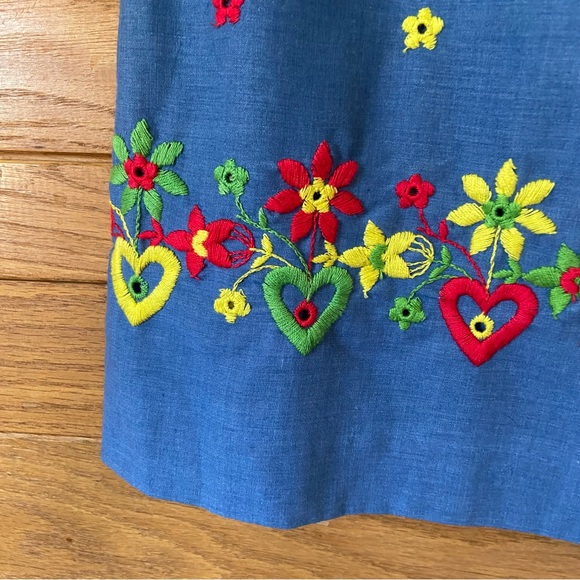 Vintage 70s 80s heart floral embroidered chambray midi skirt - Picture 2 of 7